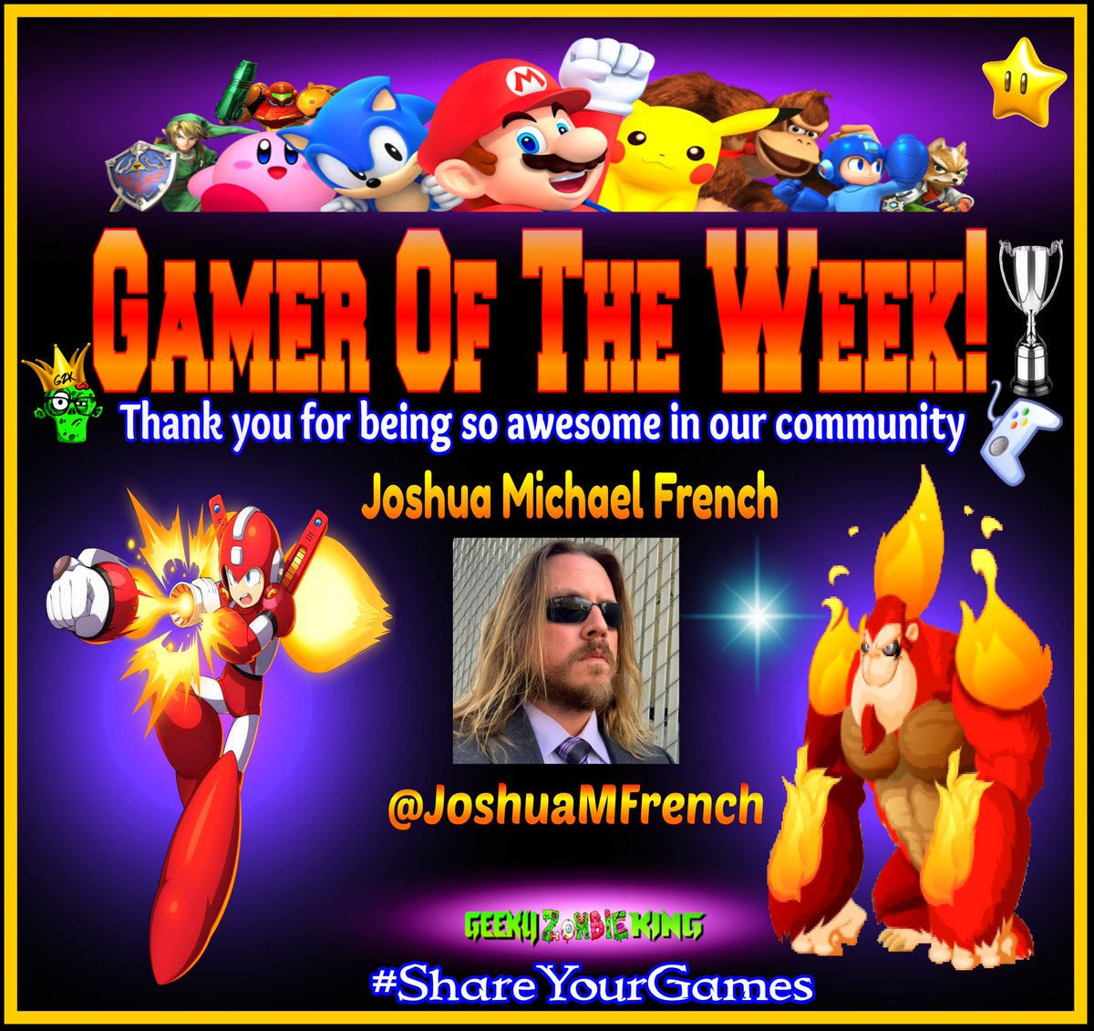 GeekyZombieKing's tweet photo. #GamerOfTheWeek goes out to @JoshuaMFrench Congrats!
Video game collector, handheld advocate, and a cool page to check out and visit! And while you're there be sure to give a awesome follow.
#ShareYourGames https://t.co/Qng1n5bJak