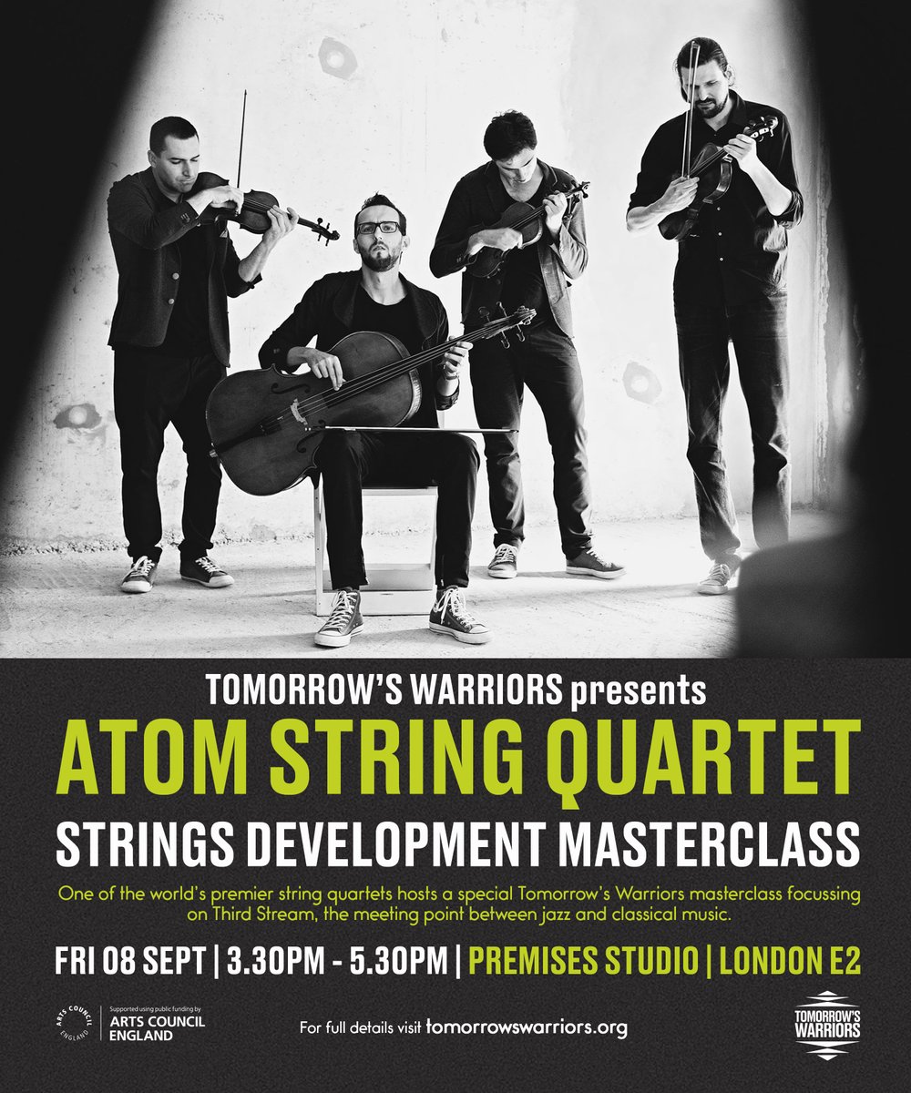 Tom_Warriors's tweet photo. A really exciting opportunity for strings players this Friday!

A MASTERCLASS WITH ATOM STRING QUARTET! LINK HERE https://t.co/p3kPRIYor3

'One of contemporary music’s most essential string quartets regardless of genre’ Ian Patterson, All About Jazz

#strings #violin #cello https://t.co/IxARsGeM7k