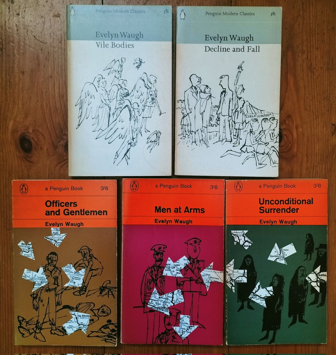 More #Penguin paperbacks by #EvelynWaugh with #bookcovers by #QuentinBlake 
#vintagepaperbacks 
#PenguinModernClassics