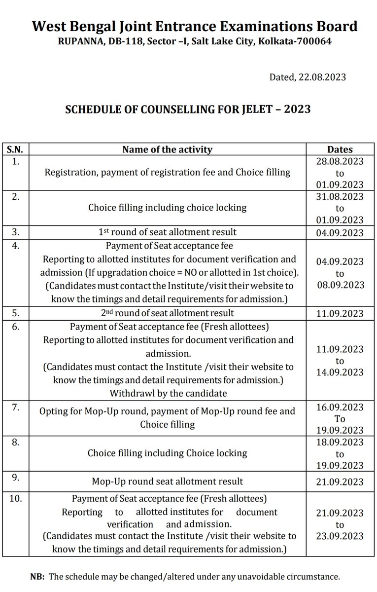 Debditya007's tweet photo. #JELET2023 candidates finally saw a glimmer of hope when the counselling and admission timetable was released on 22nd September. However, on September 28th, the scheduled start date for registration, a second notice was issued late in the evening. (1/3).... https://t.co/qnfRpnFqty