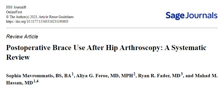 Conclusion of a new systematic review: Until further research exploring the efficacy of this practice is conducted, the use of Hip Bracing following #hiparthroscopy may be unnecessary, cumbersome, & cost ineffective. What are your practices? #orthotwitter journals.sagepub.com/doi/10.1177/15…