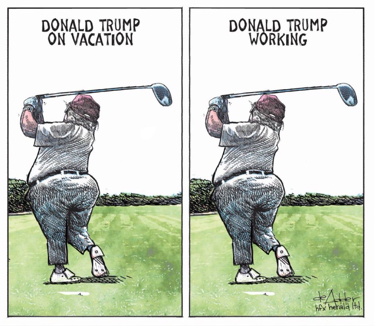 AuCaDoMom's tweet image. 45 golfed 298 days of his 1,461 day term, dbl dipped taxpayers costing $144m, by playing at his clubs, having SS pay to protect trumpgolfcount.com

Official day typical didn’t begin until 11am, ending early, around 6pm, to accommodate “#ExecutiveTime” axios.com/2019/02/03/don…