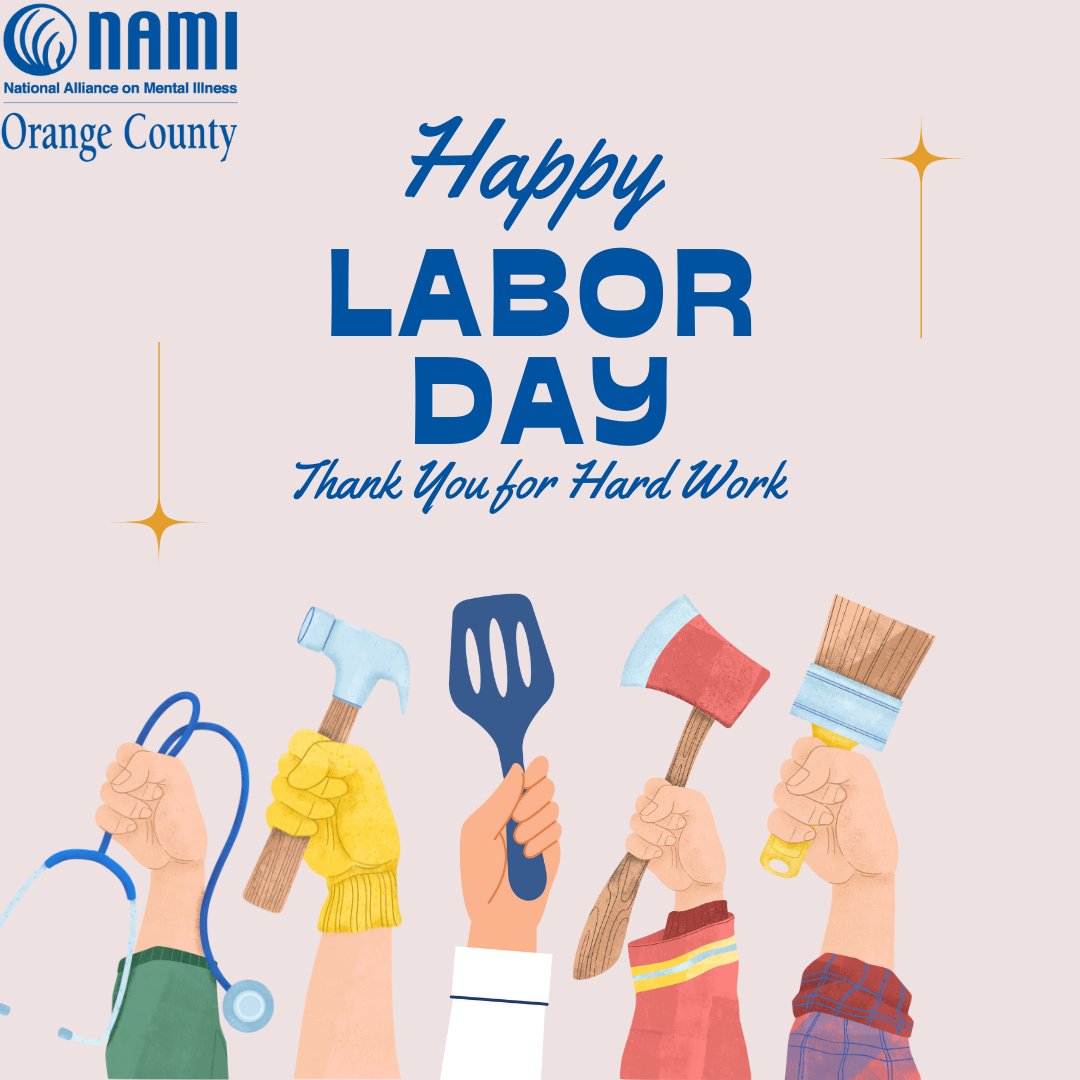 NAMIOC's tweet photo. Happy Labor Day NAMI OC community!
#NAMI #NAMIOrangeCounty #NAMIOC #orangecountyca #LaborDay #work #hardwork #family #friends #dayoff #relax #selfcare #support #Love #celebration #MHmatters #notalone #endthestigma https://t.co/noQ3XbMjfO