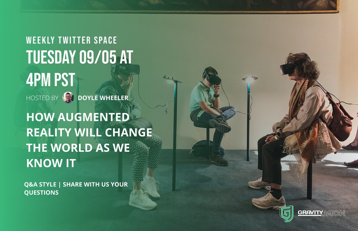 Join the Conversation, Augmented Reality's Impact on Our World! 🌎Hosted by <a href="/DoyleWheeler/">Doyle Wheeler</a> 
<a href="/GravityJack/">Gravity Jack</a>  is having a Twitter Space where they dive deep into how Augmented Reality is set to reshape our world. Discover our vision for harnessing AR's potential for the greater good.