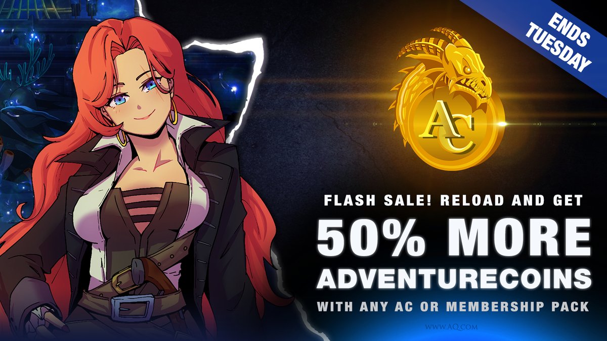 Our AC bonus ends tomorrow night. This is your last chance to get 50% more AdventureCoins when you buy any upgrade pack. With the Talk Like a Pirate Day, Friday the 13th, and 15th birthday events on their way, it's the perfect time to top up your AC stash! AQ.com