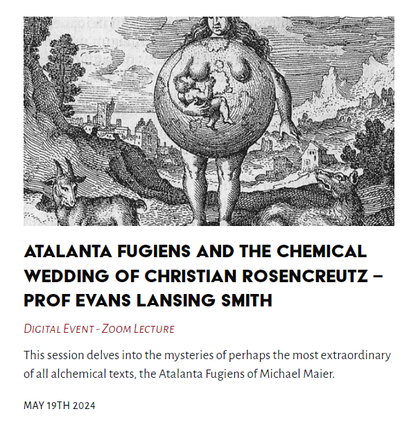 Tonight's Lecture - Atalanta Fugiens and the Chemical Wedding of Christian Rosencreutz - Prof Evans Lansing Smith #AtalantaFugiens #ChemicalWedding #ChristianRosencreutz #EvansLansingSmith thelasttuesdaysociety.org/event/atalanta…