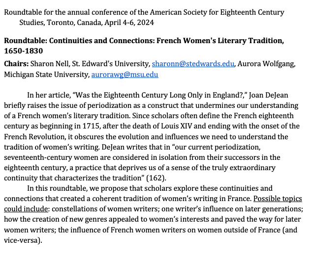 Roundtable at ASECS 2024--Please join us (and repost)! @ASECSOffice @ASECSWomen @asecsgrad @BSECS @18thCentCulture @isecs_sieds @french_studies @JECSjournal @AphraConference