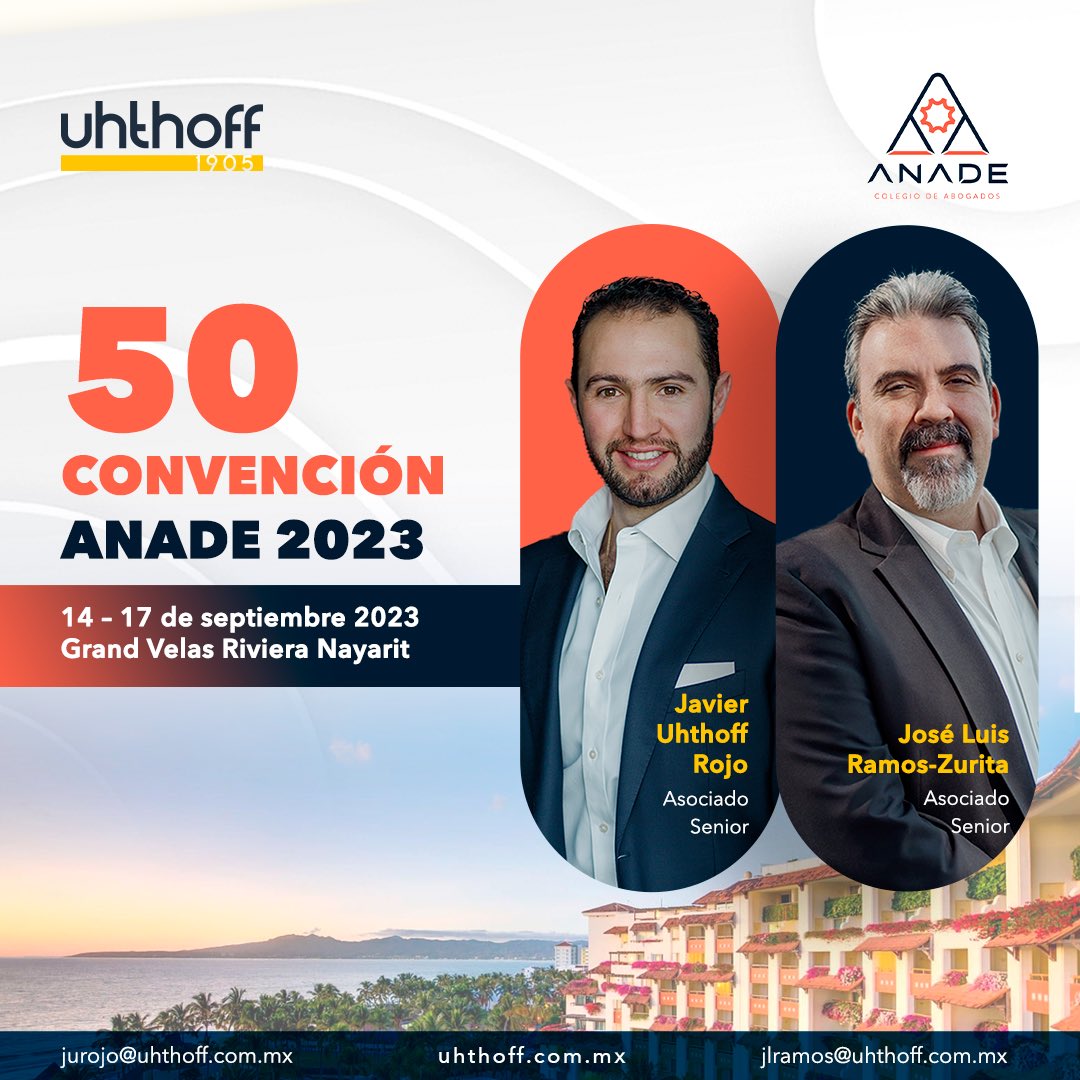 UHTHOFFLAWMX's tweet image. José Luis Ramos-Zurita y Javier Uhthoff Rojo, asistirán a la 50 Convención ANADE 2023.

Leer más: anade.org.mx/quienes-somos/…

#Uhthoff #ANADE #ConvenciónNacional #PropiedadIntelectual  #ExperienciaLegal