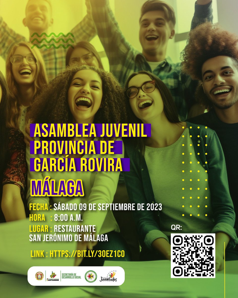 GobdeSantander's tweet photo. ¡García Rovira, este sábado estaremos en #Málaga!🤩

Haz parte de estos espacios de diálogo en la cuarta Asamblea Juvenil donde todas las voces cuentan. Juntos construiremos un territorio que prioriza las necesidades de los jóvenes. 

Regístrate aquí:👉🏻https://t.co/ayXYp5bPsS https://t.co/vTdAD1JSFO