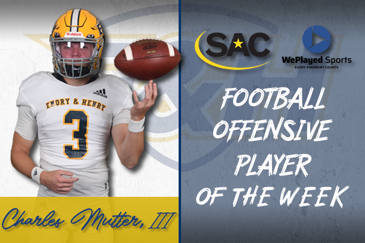 Charles Mutter, III of @EHCFootball Named <a href="/SAC_Athletics/">South Atlantic Conference</a> @WePlayed Sports Football Offensive Player Of The Week
gowasps.com/x/igeim 
#GoWasps #BlueCollarGoldStandard