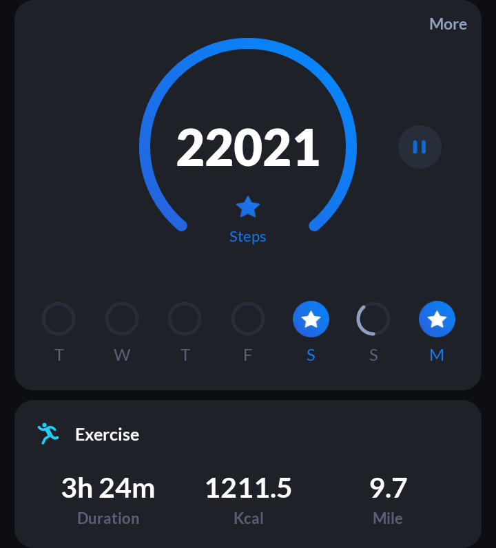 How are you spending your holiday? Hopefully getting some steps in. Only 1pm and hit 22k steps already and burned 1,211.5 calories.