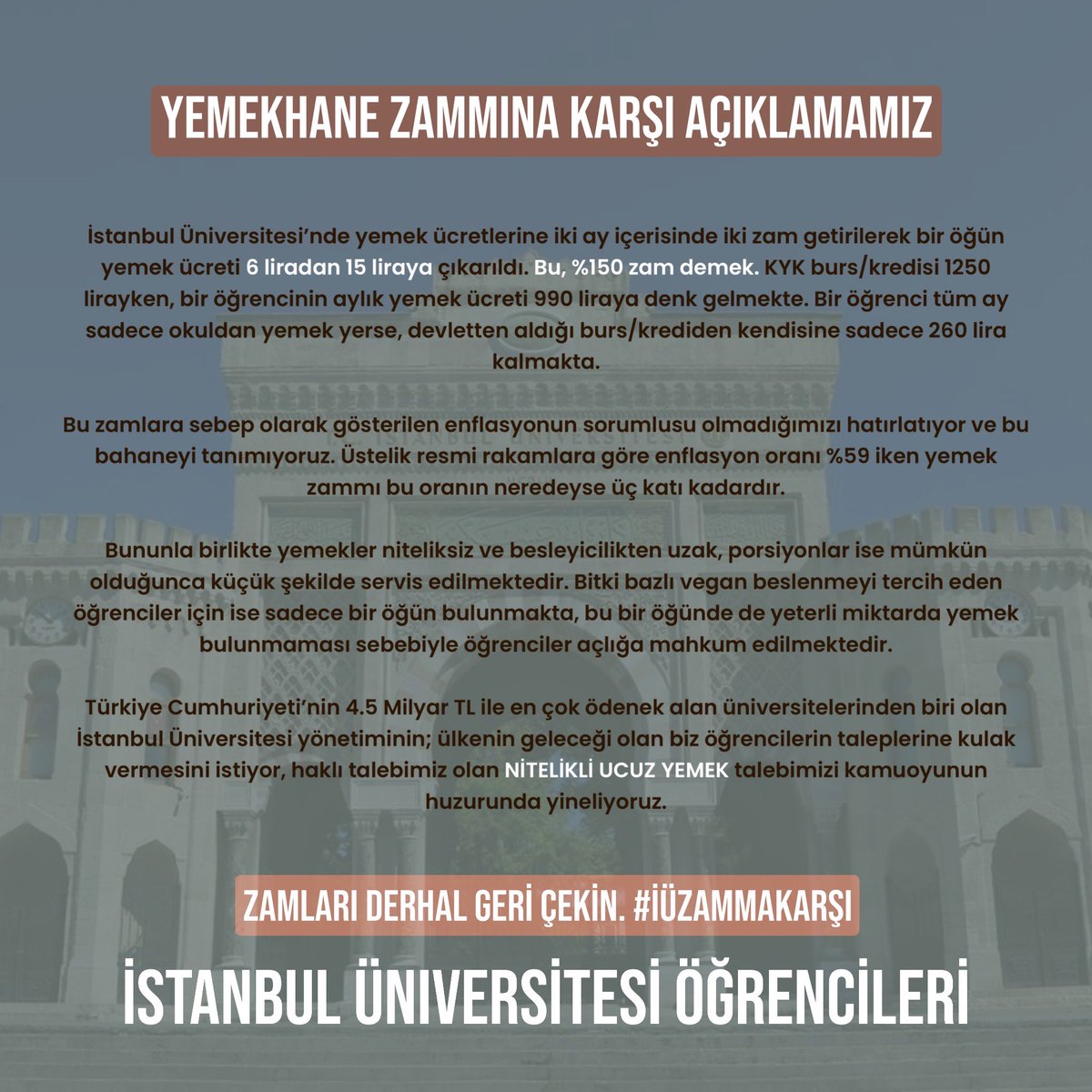 Yemekhane Zammına Karşı Açıklamamız

#İÜZammaKarşı