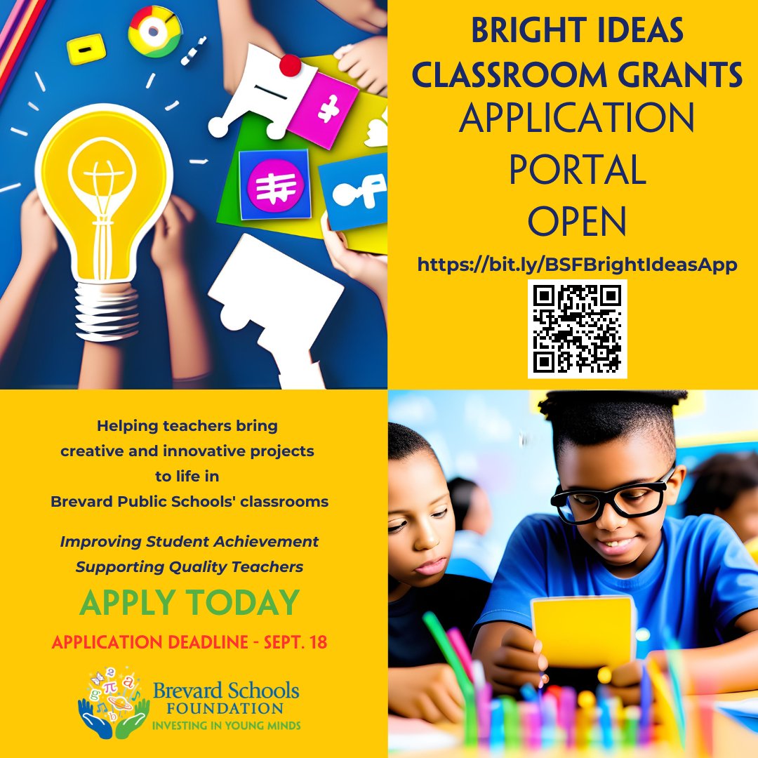 📚 Exciting news for @BrevardSchools teachers!
💡Bright Ideas Classroom Grant application portal is open!
Let's create unforgettable learning moments together!
🚀 Apply now!
#BrightIdeasGrant #EmpoweringTeachers
@BFTeachers