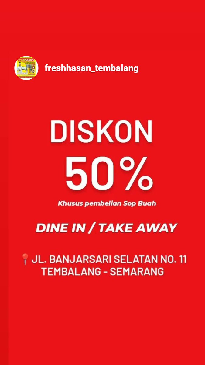 freshhasan_'s tweet photo. Diskon 50% memanggil lagi khusus menu sop buah freshhasan aja lur https://t.co/cSvbgHs558