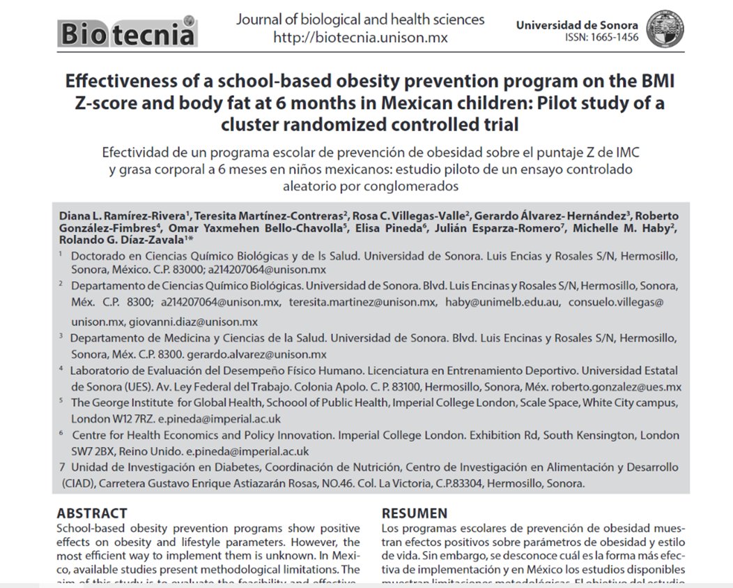 Con mucho gusto les compartimos nuestra publicación del protocolo para promover buenos hábitos de alimentación y actividad física y prevención de obesidad en niños escolares. Este trabajo es la tesis de <a href="/dianalrr/">Diana Ramírez</a> quien ha hecho un trabajo extraordinario, con el apoyo