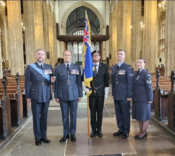 RAFHonington's tweet photo. The Station was glad to accept the invite from Royal British Legion Bury St Edmunds at the Dedication Service for the Branch's New Standard held at the Cathedral yesterday.

Sqn Ldr Liston joined Station Warrant Officer McGuire here with Standard Bearer Chris Cadge. https://t.co/pFyjJV7oPD