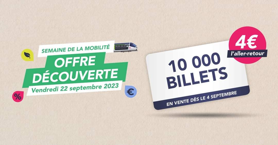 A l'occasion de la semaine de la mobilité, testez le train à prix canon le vendredi 22 septembre, à seulement 4€ l'aller-retour ! 😯

🏃Bougez autrement avec Ter Hauts-De-France !🚉 

ℹ Infos &amp; réservations : urlz.fr/nqdY

#Rentrée du transport public
