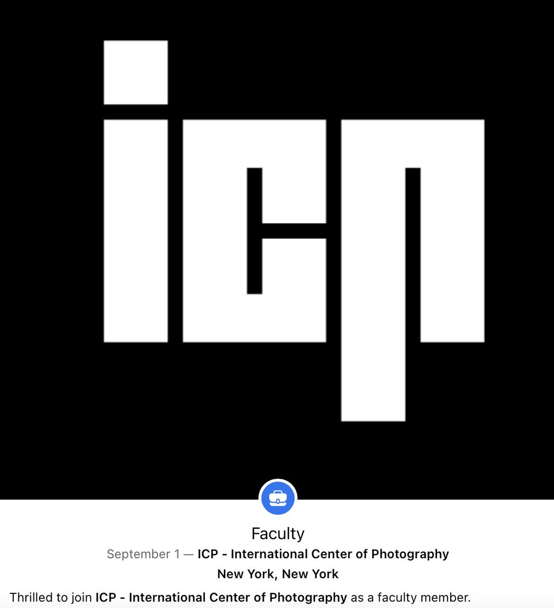 Thrilled to join @ICPhotog - International Center of Photography as a faculty member