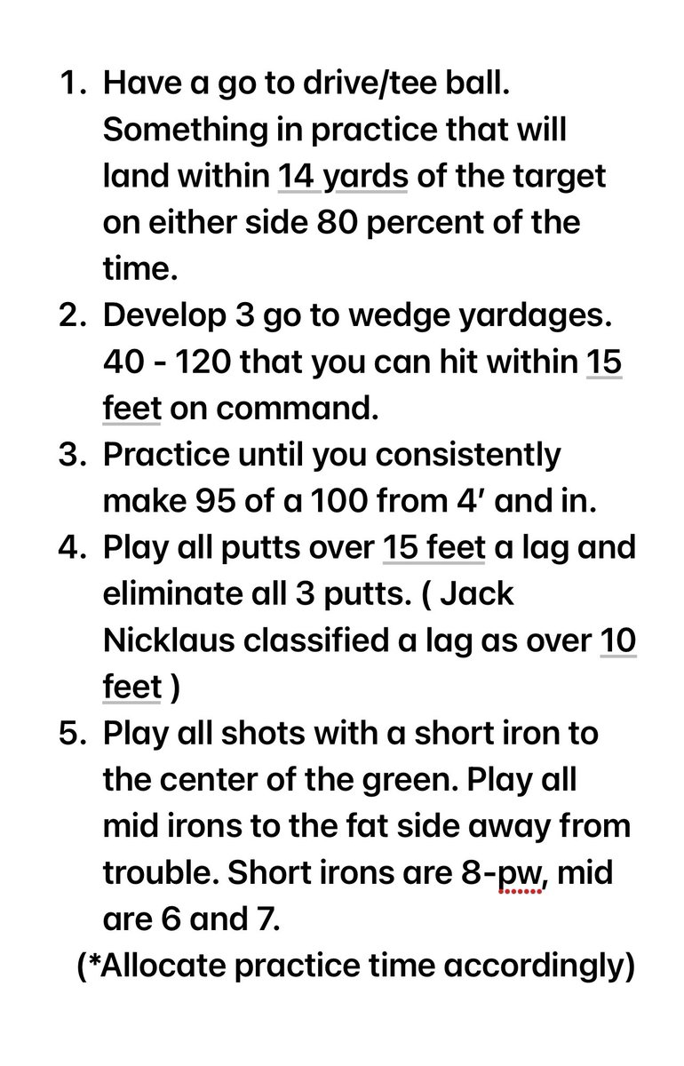 larrywardgolf's tweet image. You want to shoot lower scores? This is a guide I have used for a while. I strongly suggest players follow this until the scoring average is 72, then we can create a player specific plan based on their true strengths.