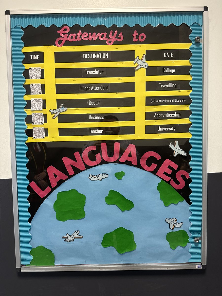 MrMWishart's tweet image. 🇫🇷GATEWAYS TO LANGUAGES 🇪🇸
Muchas gracias to some of our S6 Language Leaders (Anmol, Erin &amp;amp; Serena) who have designed our welcome board! Next time you walk by, scan the QR codes for more info on just some of the careers in languages! @stambrosehigh @StAmbrose_DYW #LearninginFAITH