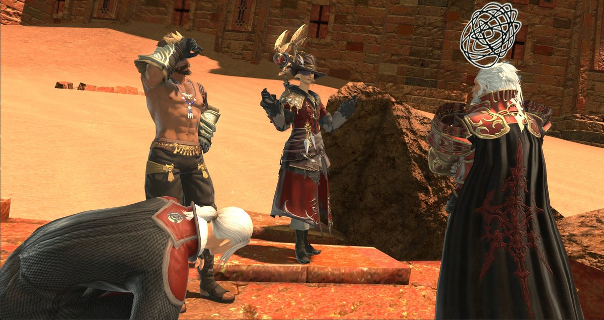 AncalagxnMalqir's tweet photo. #ffxiv #ffxivgpose #GPOSERS #ffxivsnaps #lyonhelsos #Meneniuslanatus #Sartauvoir #BaschvanGabranth #Ktisisposes #Anamnesis 
The weather in the desert was hotter than usual and this time Sartauvoir swears he had nothing to do with it this time. https://t.co/MDwOpfVJdG