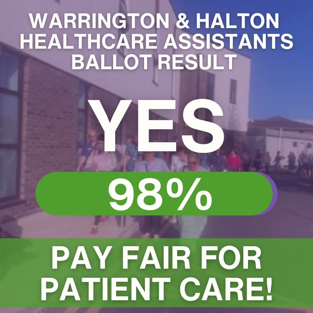 NorthWestUNISON's tweet photo. Their colleagues in the Wirral took strike action last week.

Now HCAs in Warrington &amp; Halton have voted to join them on the picket lines! 

They won't stop until they're paid what they're owed 💪 https://t.co/JQkHBCiJ4n