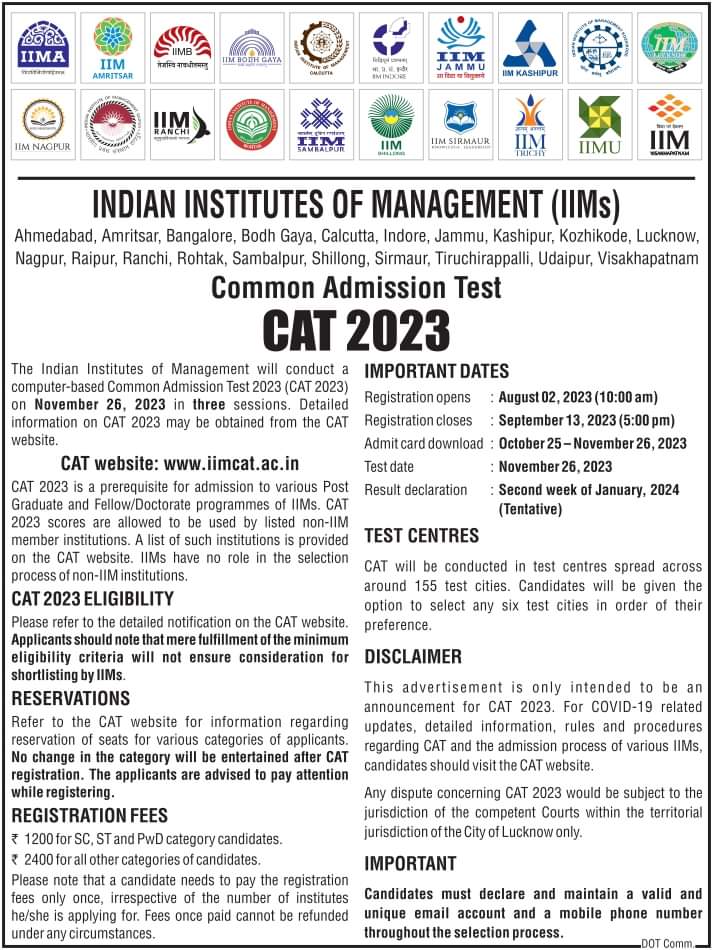 CAT 2023 Alert 📢
🚩Registration closes on September 13, 2023, at 5.00PM.
 ➡️ For details: iimcat.ac.in
 
#IIM #IIMS #CAT #CAT2023 #IIMShillong #CAT #MBA #PGP #PGPEX #EMBA #managementeducation