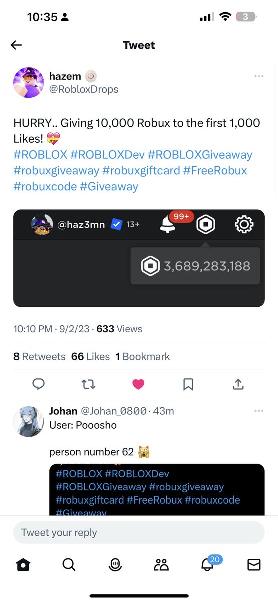 BasedOnBrian's tweet photo. @RobloxDrops Done, 66th person to do

User: Itz_BasedOnBrian https://t.co/YdGF0oPGEp