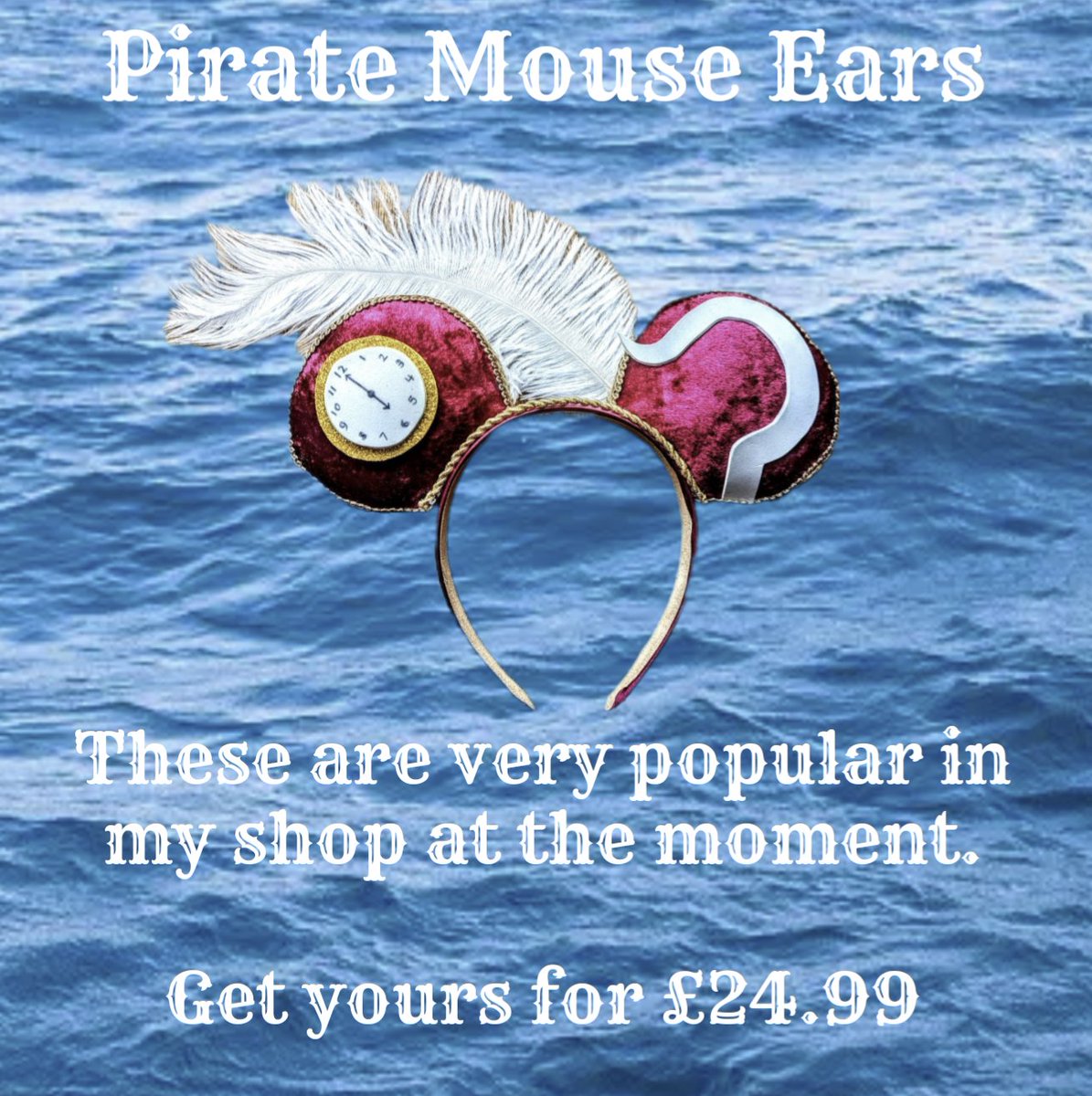 Rrrrrrrrrrr me hearties!🪝

These are selling fast at the moment, get yours for £24.99 in my Etsy store.
etsy.com/uk/shop/katese…   
#disney #disneyland #disneyfan #disneyadult #disneylife #disneyaddict #mouseears #mouseheadband #etsy #etsyseller #etsyshop #handmade #hook #pirate