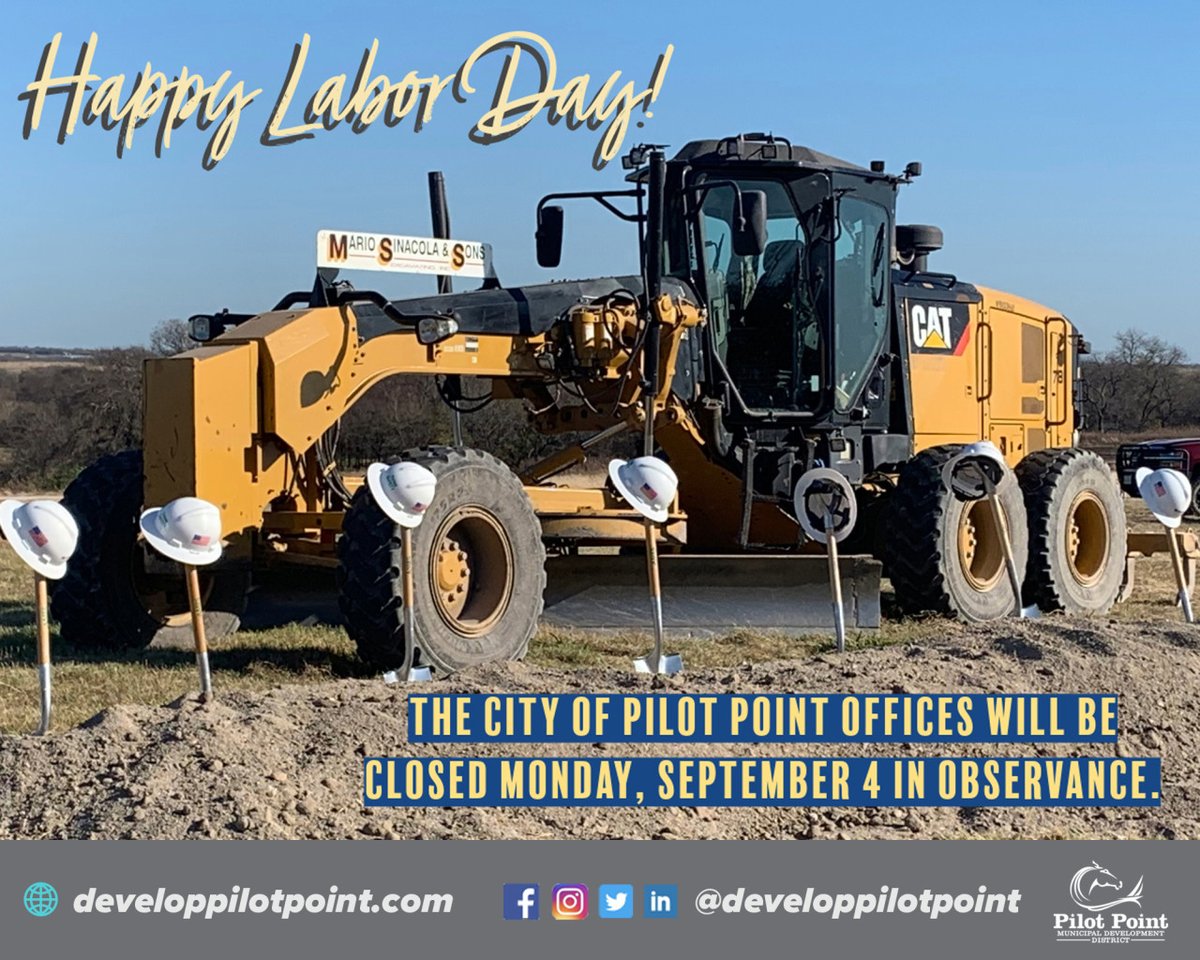 A tip of the hat to the workers who built America and Pilot Point into what it is today.

We will be closed in observance of Labor Day on Monday, September 4. #developpilotpoint