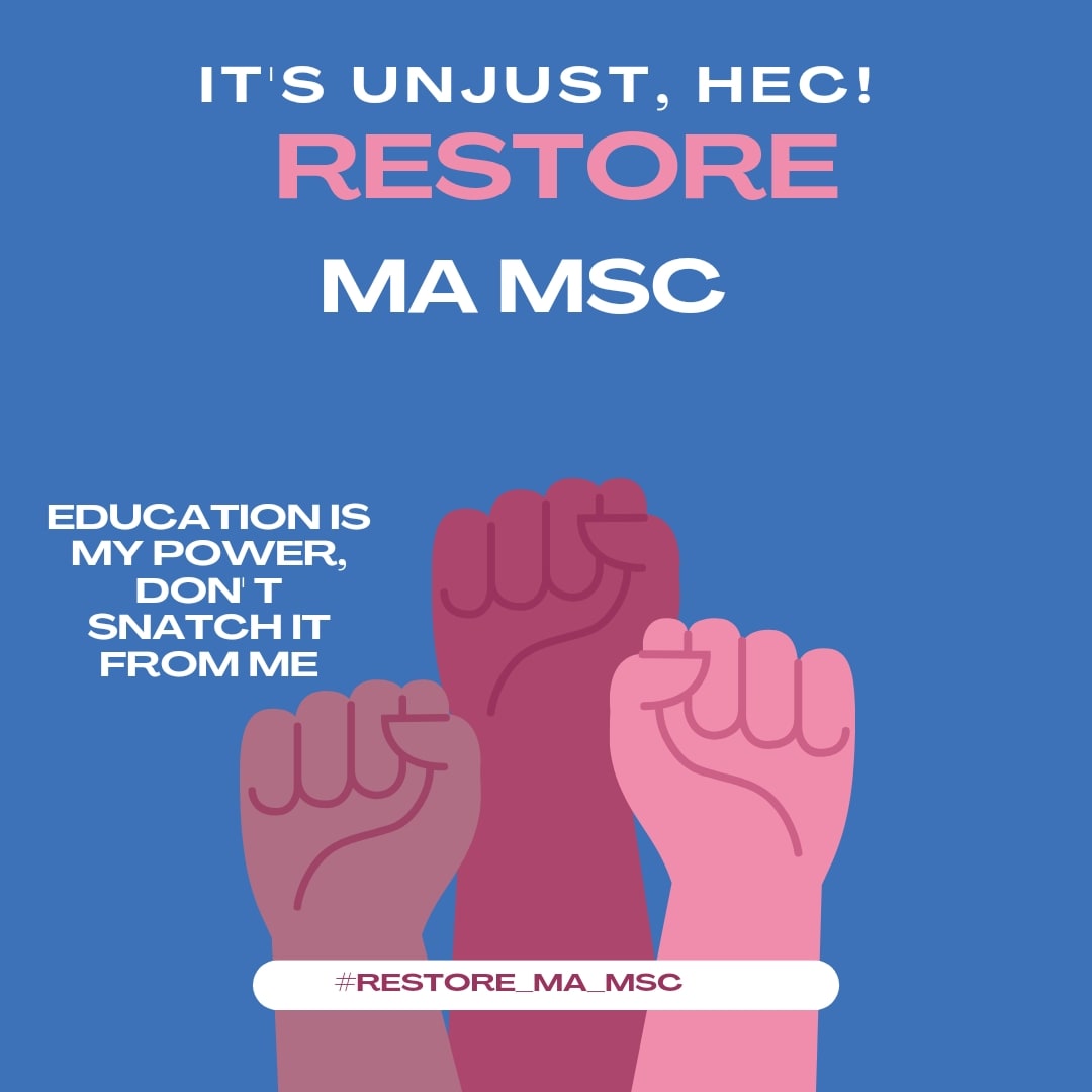 asmasheikhtutor's tweet photo. Education should not be restricted for privileged class, break this boundary  
@MBalighurRehman
@hecpkofficial
@asmasheikhtutor
#unjust_HEC_policy
#restore_ma_msc https://t.co/gIsoTEENif