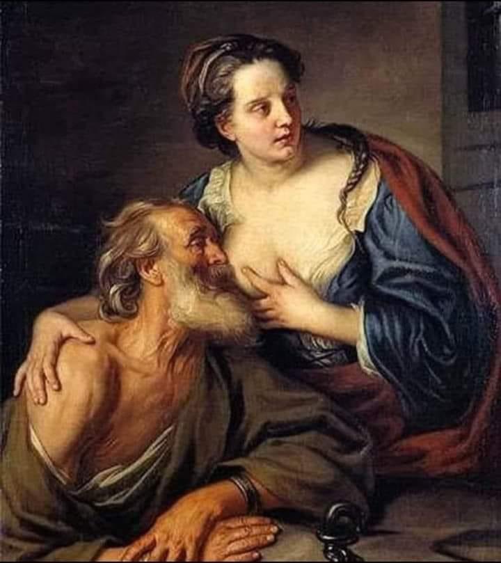 JoseFerreiraj94's tweet image. Esta es una de las pinturas más famosa del mundo, no solo para el arte sino por la historia que la inspiró.

Según la leyenda el viejo hombre pintado en el cuadro fue condenado a morir de hambre en la cárcel pudiendo solo ser visitado por su hija para que viera la destrucción de…