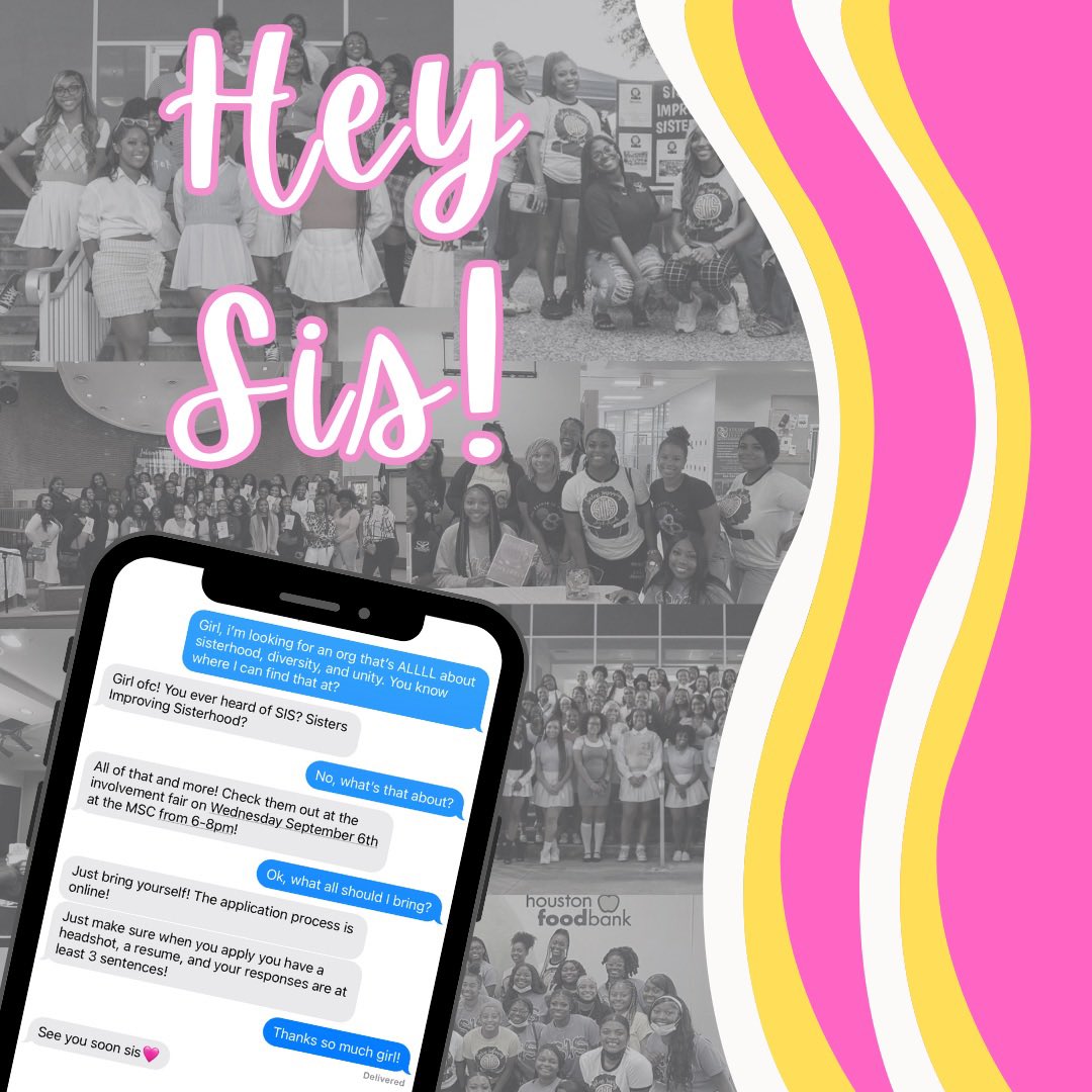LetsTalkSIS_'s tweet photo. Heyyy SIS!! We heard the involvement fair is coming up on Wednesday September 6th from 6-8pm at the MSC, so make sure to stop by our table! See you soon sis🩷

#heysis #pvamu #pvamu24 #pvamu25 #pvamu26 #pvamu27 https://t.co/vy67w8iSrO