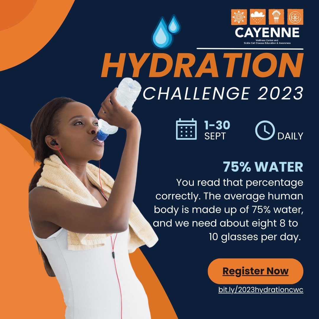 CayenneWellness's tweet photo. π Happy Sickle Cell Awareness Month! We're thrilled about our new #HydrationChallenge. Check it out at https://t.co/nxNEBw6O5I. Then sign up to participate.
We'd love for you to join us!
#sicklecell #sicklecellawareness #hydrationchallenge #SickleCelladvocacy #scdchallenge https://t.co/a7ne6K7Iqa