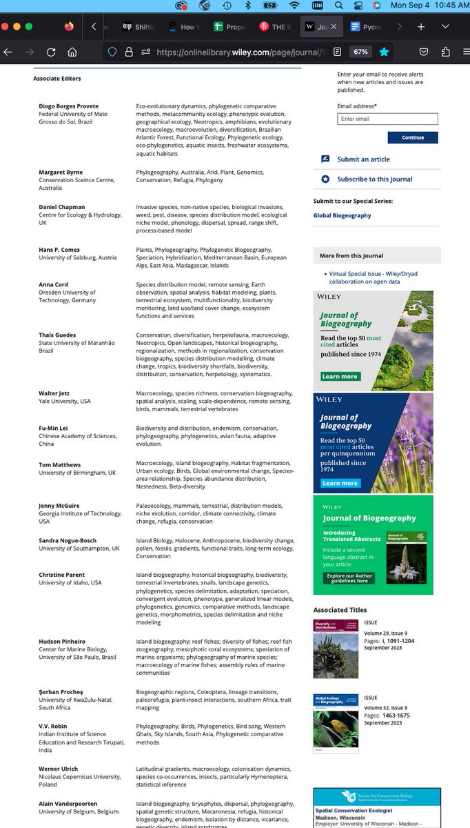 MNDlab's tweet photo. @jbiogeography website still lists 14 #AssociateEditors who #resigned, despite several reminders to @WileyGlobal Group Vice President–Publishing & Snr Editorial Director–Life Sciences (who personally accepted resignations). @ClarivateAG are you taking note? #BetterPublishing https://t.co/buIY5AxXHc