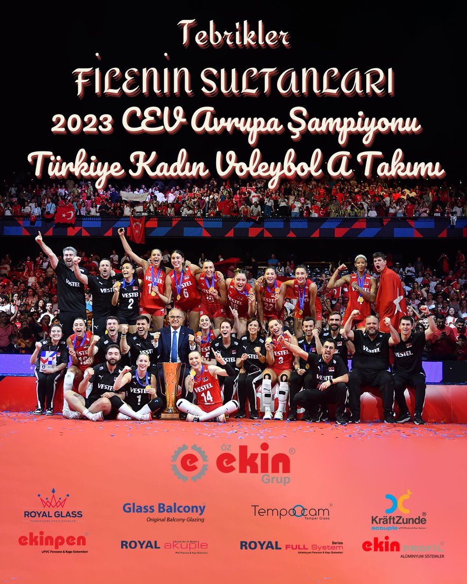 RoyalGlassINT's tweet photo. #Turkish National Women's #Volleyball Team remained undefeated against 8 opponents at the 2023 CEV European #Championship and become the #European #Champion.

Congratulations to #QueensOfTheCourt, the coaching staff, management, and the fans who supported them.

#RoyalGlass https://t.co/aHI64IefwU