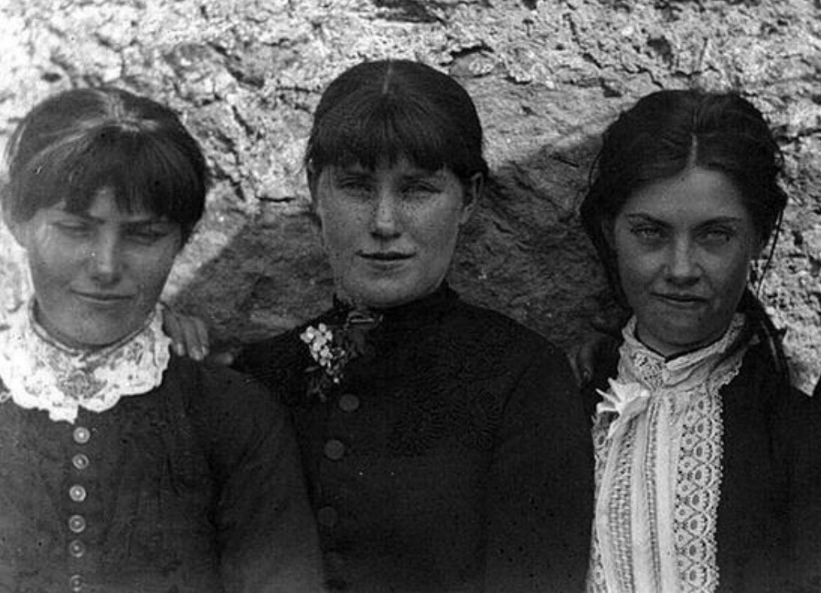 Photo of the O'Halloran sisters - Annie, Honoria, and Sarah - who armed themselves with boiling water to fight off bailiffs trying to evict their family during the Irish Land War. Their brother Frank provided a first-hand account of the day in the Irish Times on June 15, 1887.