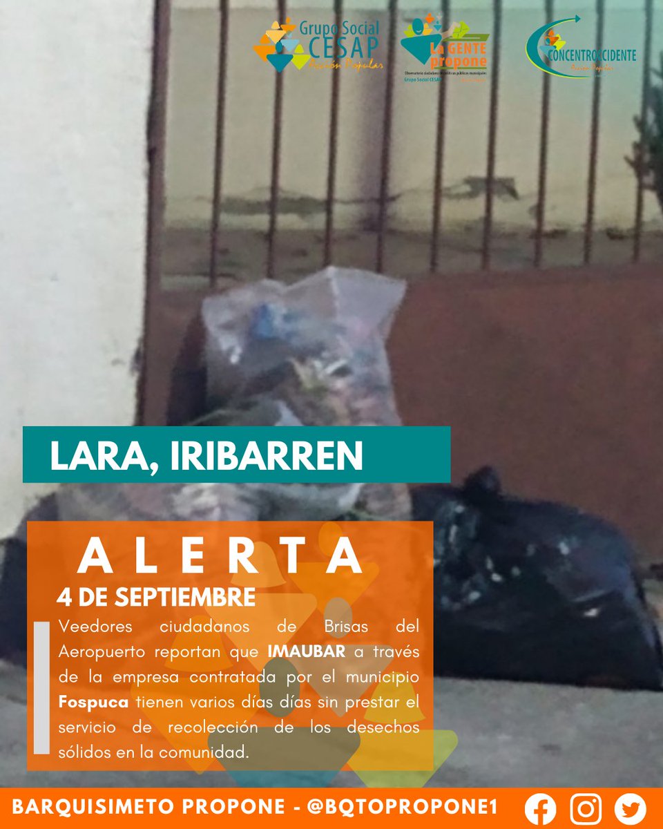 bqtopropone1's tweet photo. #LaGentePropone Veedores ciudadanos de Brisas del Aeropuerto reportan que @Imaubar a través de @fospuca tienen varios días días sin prestar el servicio de recolección de los desechos sólidos en la comunidad. Atención Alcalde @LuisJonasReyes.
#NotaDeAlerta #Barquisimeto #4Sep https://t.co/ue3F447l6z