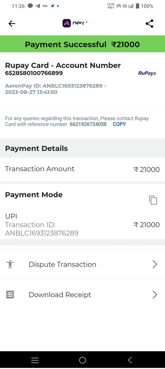 iArunSharma's tweet photo. @AeronPay Payment still not credited since 27Aug! They are joking with people's money.. Never use their service! https://t.co/yhEgw1bbS7