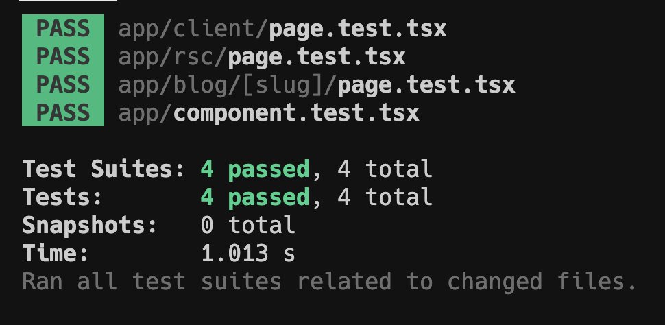 leerob's tweet photo. I'm working on updated testing docs for the @nextjs App Router.

`next@canary` supports Jest for server &amp; client components, metadata, `server-only`, and more: https://t.co/J7wHcAVDLr

We're also exploring an experimental test mode for Playwright: https://t.co/TvsVjxrAgx https://t.co/VeW5wK7VGn