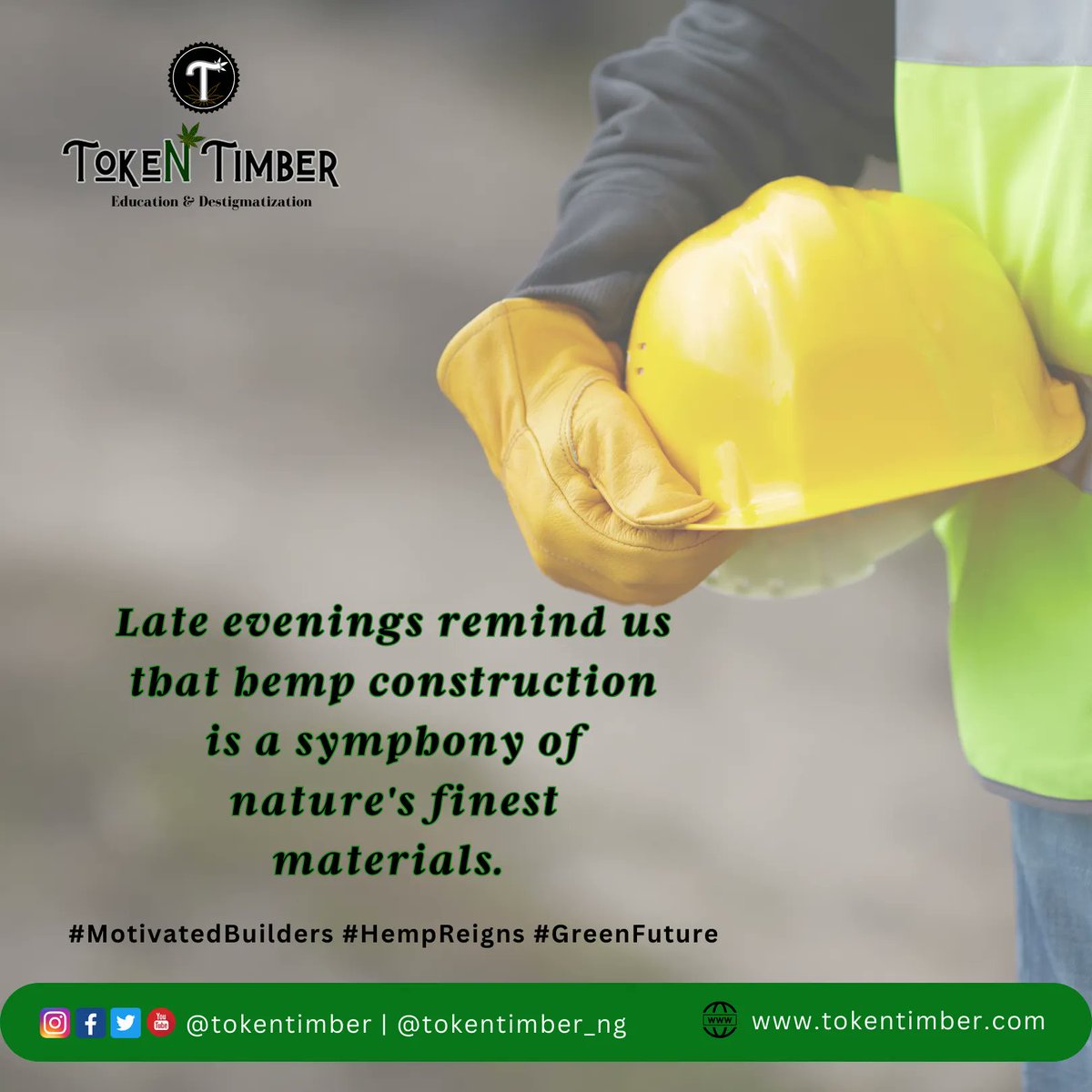 Late evenings remind us that hemp construction is a symphony of nature's finest materials. 

#MotivatedBuilders #HempReigns #GreenFuture #CannabisAwareness #HempProducts #CannabisBenefits #CannabisTruth #CannabisEducation #CannabisCulture #TokeNTimber #TokeNTimberNigeria #HempRev