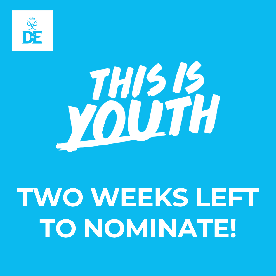 ⏰ Two weeks left to nominate someone for This is Youth! We want to shine a light on the untold stories of the DofE and recognise those who have done something special as part of their DofE journey. Don't miss out – get your nomination in today ⭐ bit.ly/46gMzCh