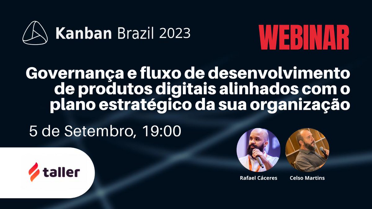 05/09 o #KanbanBrazil realizará um webinar com nossos Talleres!

Você conhecerá o #DynamicFlow, modelo de governança e fluxo de produtos digitais capaz de fornecer dados e informações para apoiar as decisões táticas e estratégicas na sua organização.

🔗 linkedin.com/events/governa…