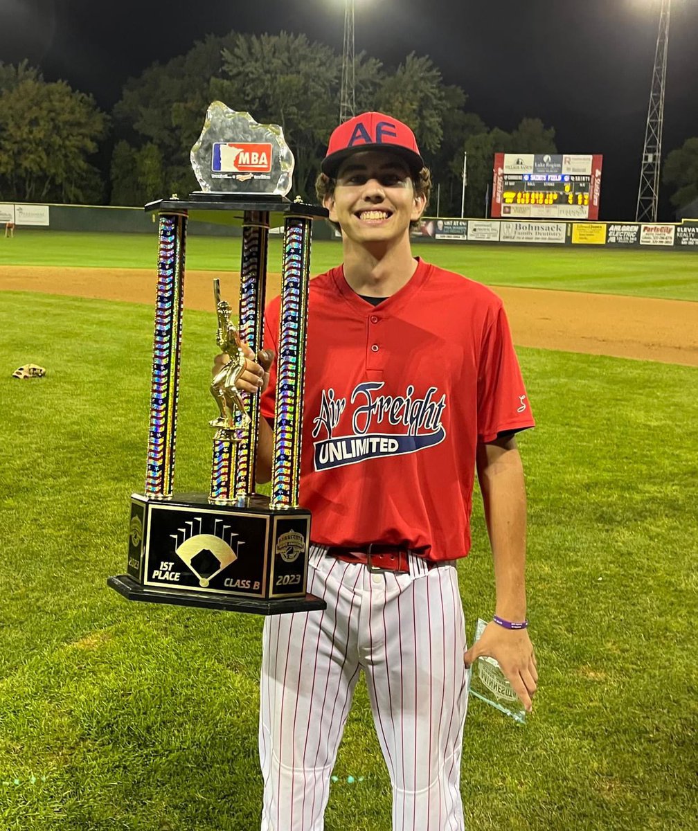 NSPbaseball's tweet photo. Alumni Willy Coborn 23’ &amp; @freightbaseball  State Champions 🏆 “B” https://t.co/22DkzSChL7