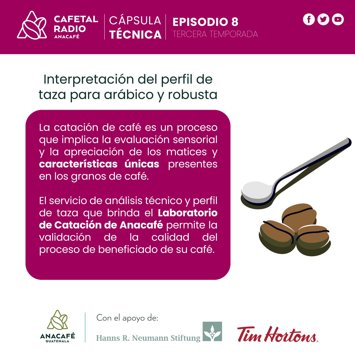 Anacafรฉ (@cafedeguatemala) on Twitter photo #ElCafetalRadio | Episodio 8 - Tercera temporada | Interpretaciรณn del perfil de taza para arรกbico y robusta.
โ
Programa disponible en: anacafe.org/elcafetalradio | En Spotify como "El Cafetal Radio".
โน Nรบmero corto 1579 | WhatsApp +502 2421 3737
Con el apoyo de <a href="/HRNStiftung/">Hanns R. Neumann Stiftung</a> #ElCafetalRadio | Episodio 8 - Tercera temporada | Interpretaciรณn del perfil de taza para arรกbico y robusta.
โ
Programa disponible en: anacafe.org/elcafetalradio | En Spotify como "El Cafetal Radio".
โน Nรบmero corto 1579 | WhatsApp +502 2421 3737
Con el apoyo de <a href="/HRNStiftung/">Hanns R. Neumann Stiftung</a>