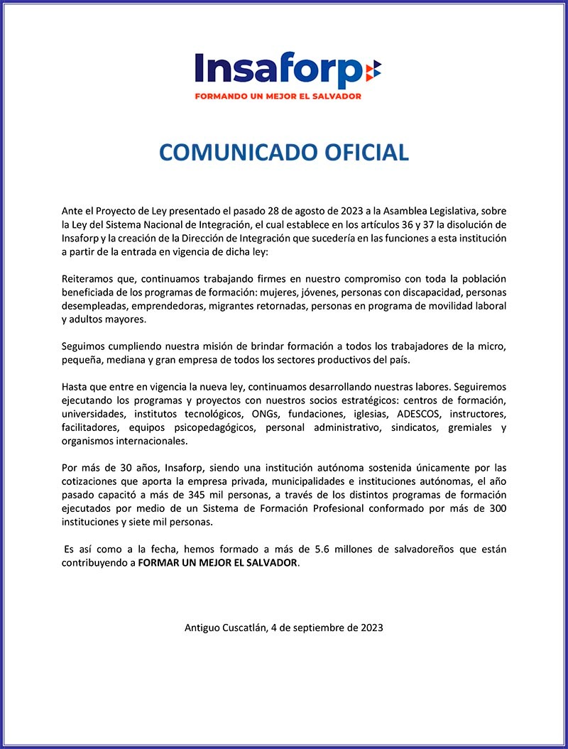 Comunicado oficial: