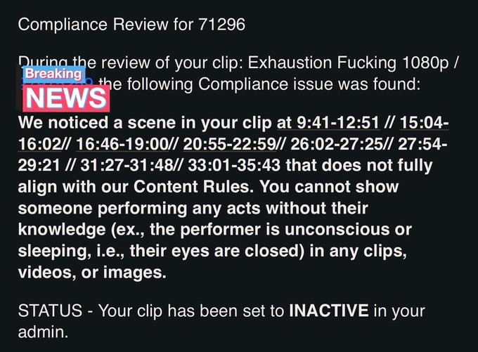 When you get an email like this back from Clips4sales compliance team it&rsquo;s a pretty good sign you&rsquo;ve