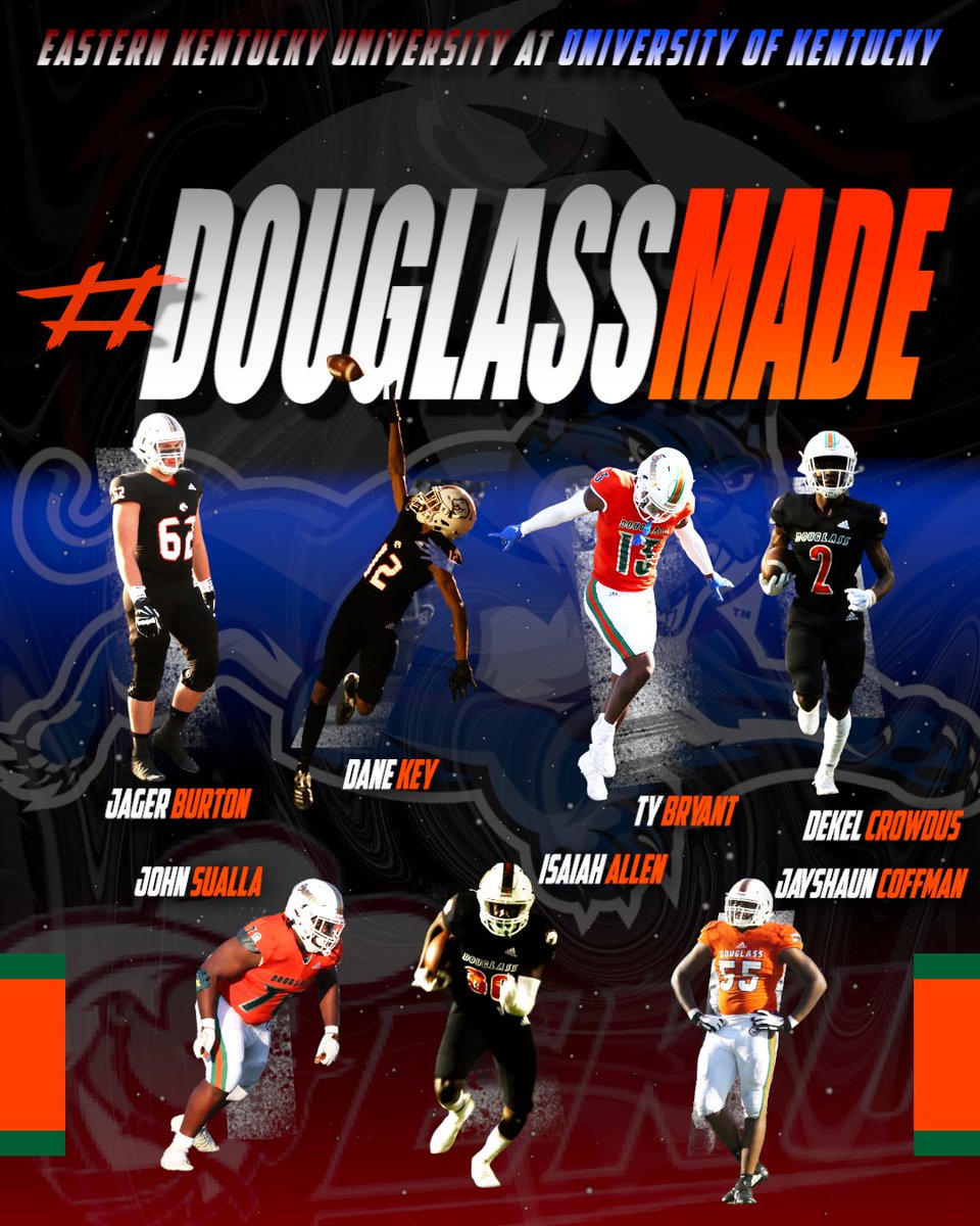 Frederick Douglass High School will have 7⃣ players on the field when Eastern Kentucky squares off with Kentucky at Kroger Field on ESPN+. Douglass' player development is first class! <a href="/coachnatemcpeek/">Nathan Mcpeek</a>  <a href="/TakeoSpikes51/">Takeo Spikes, MBA</a> <a href="/UKFootball/">Kentucky Football</a> <a href="/EKUFootball/">EKU Football</a> <a href="/EKUWWells/">Walt Wells</a>