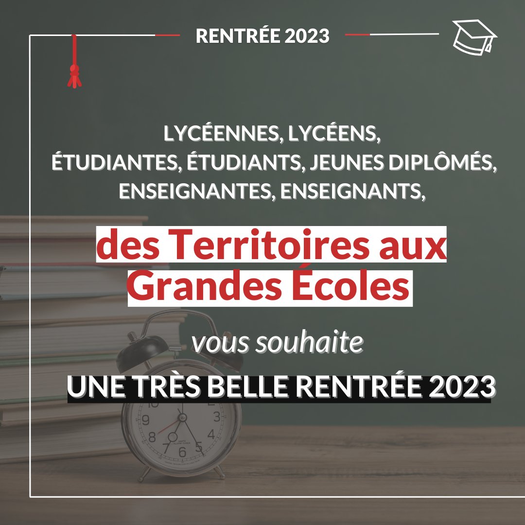 dtge_asso's tweet photo. #rentrée2023 📚 Ce 4 septembre marque le début d'une nouvelle année scolaire.

🎓Lycéenne, lycéen, étudiante, étudiant ou jeune diplômé, l'équipe des Territoires aux Grandes Ecoles te souhaite une excellente rentrée 2023, emplie de confiance et d'ambition. https://t.co/jJBHVkX03k
