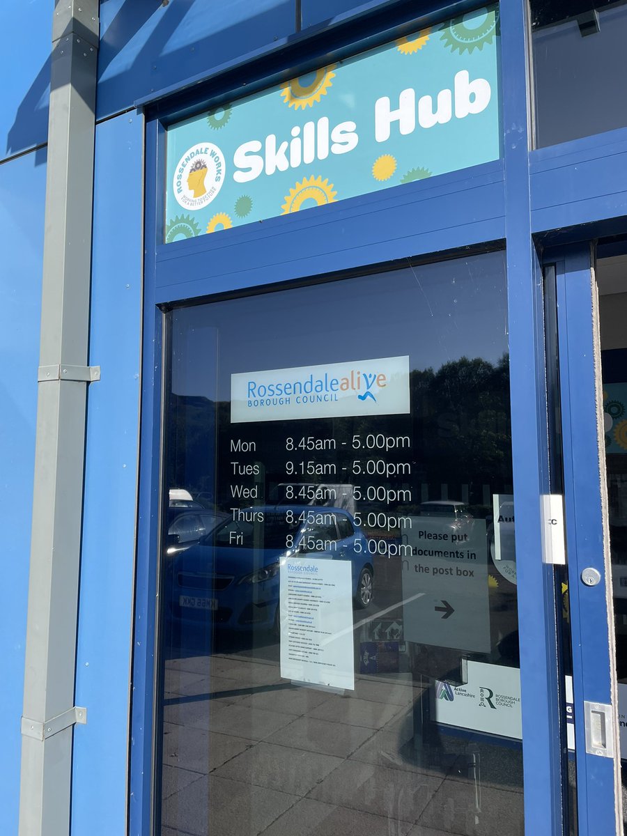 Great to see the new signage at our new Rossendale works skills hub at Futures park … trying to make small changes that make accessing our employment support easier and friendlier for people . Great work by @SteWhiley and the rossendale works team 👏👏